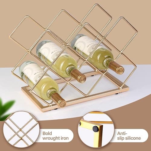 Drincarier Countertop Wine Rack - 10 Bottle Freestanding Modern Gold Metal Small Wine Rack - Tabletop Wine Holder Stand for Cabinet, Pantry, Wine Bottle Storage… thumbnail 6