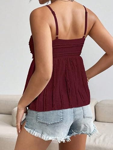 SISKIN Womens Peplum Tank Tops Babydoll Lace Going Out Camisole Top Ruffle Spaghetti Strap Camisole thumbnail 4