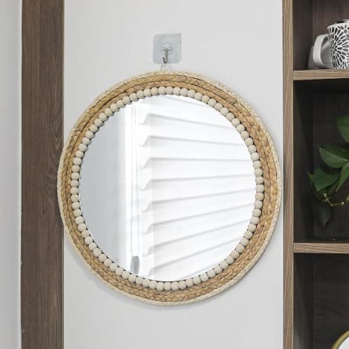 SWTHONY 18 Inch Boho Round Hanging Wall Mirror Decorative Rattan Circle Mirrors for Farmhouse, Living Room, Bedroom thumbnail 2