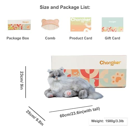 Chongker Weighted Stuffed Animals, Handmade Realistic Cat Plush Toy 3.3LBS, Lifelike Real Cat Size Companion Plush Doll thumbnail 2