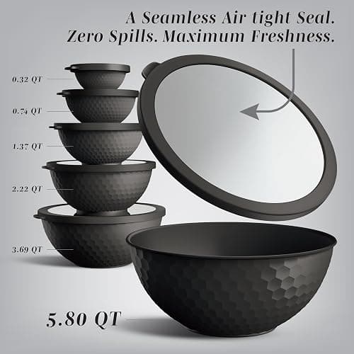 COOK WITH COLOR Mixing Bowls with Lids - 12 Piece Plastic Nesting Bowls Set includes 6 Prep Bowls and 6 Lids, Non Slip Bottom and Embossed Design - Microwave Safe (Black) thumbnail 3