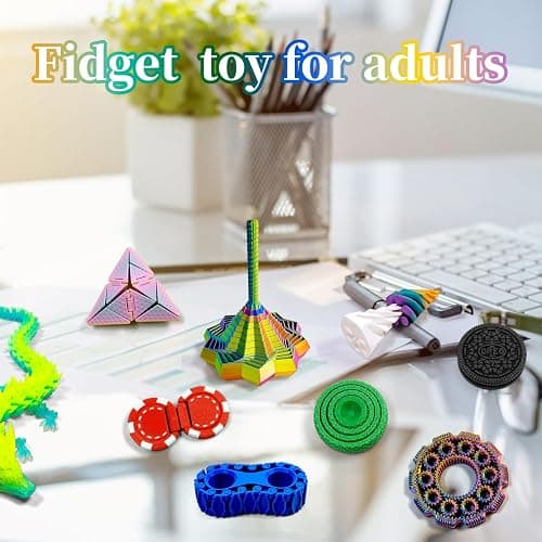 14-in-1 3D Printed Fidget Set for Adults - Sensory Anxiety Relief with Clicker, Articulated Dragon, Impossible Pyramid, Gyro Spinner, Poker Chips, Stress Relief Gifts for Men Women thumbnail 6