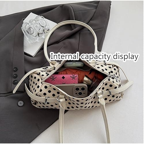 Large Capacity Canvas Polka Dot Handbag for Women, Stylish Versatile Underarm Bag thumbnail 6
