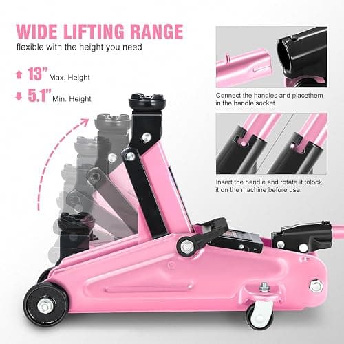 DNA MOTORING Low Profile Hydraulic Trolley Service/Floor Jack, 2 Ton (4000 lbs) Capacity, Lifting Range 5.1"-13", Pink, TOOLS-00474-PK thumbnail 3