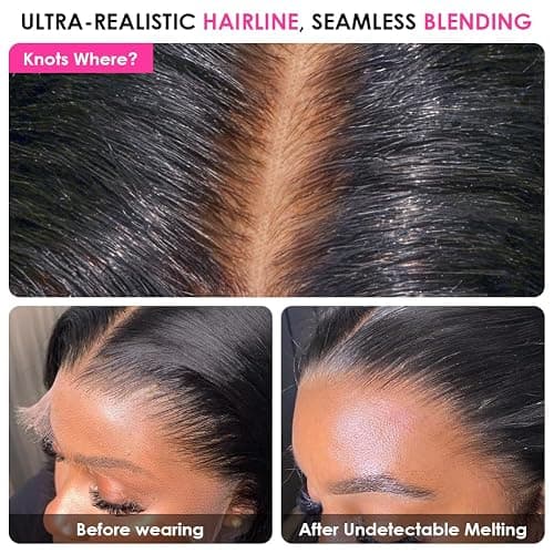 Pizazz 13x4 HD Transparent Lace Front Wigs Human Hair Pre plucked Bleached Knots with Baby Hair 12A 180 Density Brazilian Deep Wave Frontal Wigs for Black Women(26 Inch, Black color) thumbnail 4