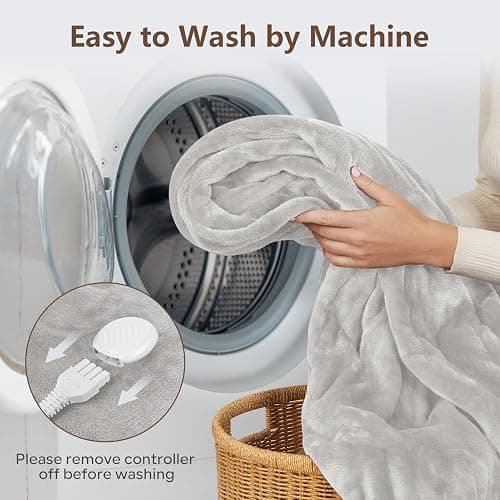 PROALLER Electric Heated Blanket Queen Size with 6 Levels & 8h Auto Off, Ultra Soft Flannel Full Body Heating Blanket, Machine Washable, Warm Gray, 84" x 90" thumbnail 5