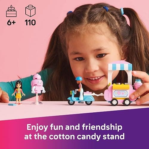 LEGO Friends Cotton Candy Stand and Scooter - Building Toy Pretend Play Set for Kids, Girls and Boys, Ages 6+ - with 2 Minidolls, Wheelable Food Cart and Accessories - Gift Idea for Birthday - 42643 thumbnail 2