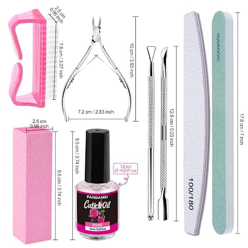 FANDAMEI Nail Files and Buffers, Manicure Tools Nail Care Kit with Nail File, Nail Buffer Block, Cuticle Care for Women with Nippers, Pusher Peeler. Cuticle Oil and Nail Prep Kit. thumbnail 2