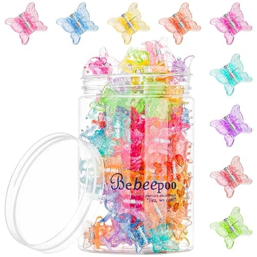 Glitter Mini Butterfly Hair Clips, Sparkly Colorful Hair Accessories for Girls and Women - 90s Y2K Cute Small Hair Claw Clips, 10 Assorted Colors, Set of 100 (Glitter) - Image 1