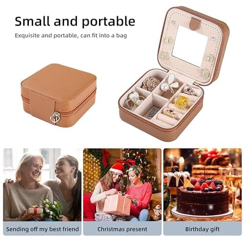 KElofoN Travel jewelry case Travel jewelry box Travel Jewelry Organizer Small Jewelry Organizer Box Gift for Girls Women with Mirror(Coffee) thumbnail 6