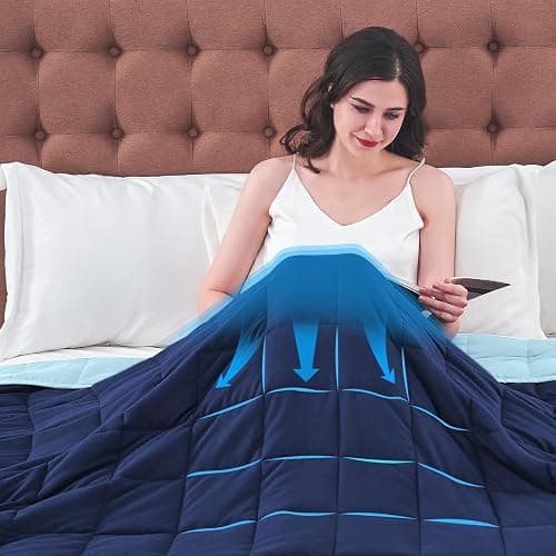 yescool Weighted Blanket for Adults (25 lbs, 60" x 80", Navy & Blue) Cooling Heavy Blanket for Sleeping Perfect for 240-260 lbs, Queen Size Breathable Blanket with Premium Glass Bead, Machine Washable thumbnail 9