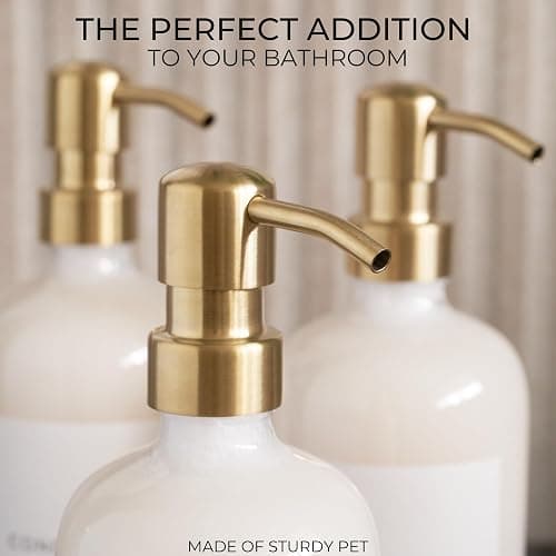 Stylish Shampoo and Conditioner Dispenser Set of 3 - Modern 21oz Shower Soap Bottles with Pump and Labels - Easy to Refill Body Wash Dispensers for an Instant Bathroom Decor Upgrade Clear thumbnail 4