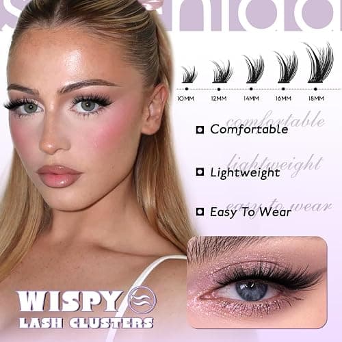 SOFENIDA Lash Clusters Wispy Lash Clusters Kit Cluster Eyelash Extensions 10-18mm Lash Extension Kit Eyelash Cluster Eyelash Extensions Waterproof DIY Individual Lashes Clusters with Soft Thin Band thumbnail 3