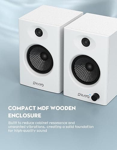 OHAYO 60W Computer Speakers for Music and Gaming, Active Bluetooth 5.3, Stereo 2.0 Speakers for Desktop PC or Laptop, 3.5mm Aux RCA Input, USB-Powered, 1 Pair, White thumbnail 6