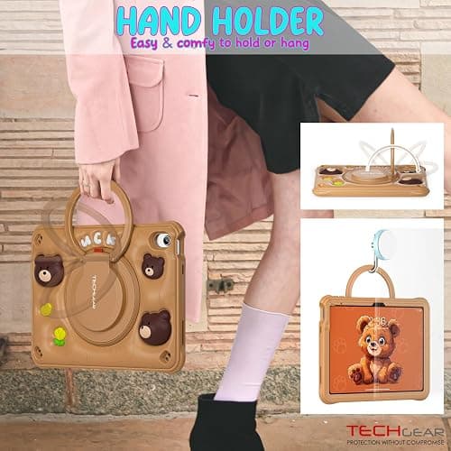 TECHGEAR BubblyToons Teddy Bear Case for iPad 11" A16 (11th Gen 2025) & 10.9" (10th Gen 2022) - Rugged Child-Safe Fun Case, Built-in Stand, Rotating Hand Grip & Soft Durable Shell for Kids & Classes thumbnail 4