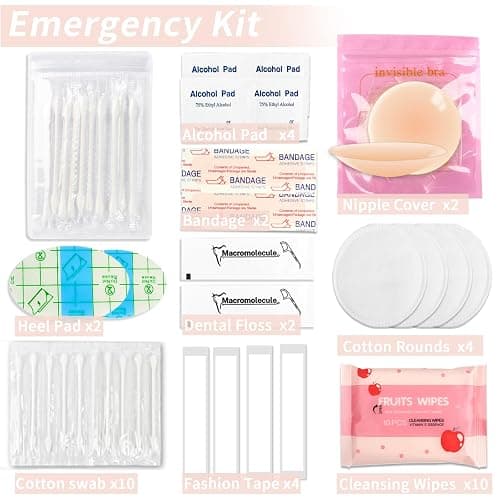 Women's Emergency Kit for Weddings - Survival Set With Makeup Bag, 36 Pc Essential Items for Brides Daily - white thumbnail 6