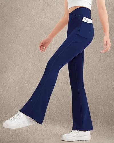 JOCMIC Girls Flare Leggings Kids Bell Bottom Flared Yoga Pants High Waisted Athletic Tight with Pockets thumbnail 7