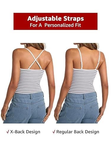 EasyGala Womens Lace Camisole Tops Square Neck Ribbed Tank Tops Adjustable Spaghetti Straps Sleeveless Summer Shirt 2025 thumbnail 6