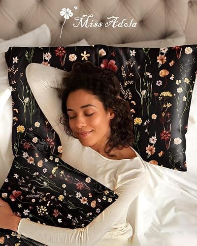 Miss Adola 2 Pack Mulberry Silk Pillowcase for Hair and Skin - King Size 20 x 36 Inches with Hidden Zipper BK Grow Flower 19 Momme Soft Sleeping Silk Pillow Case for Women, Moms thumbnail 7