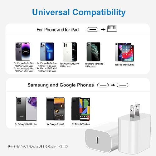 USBC Charger Block for iPhone 17 Charging Plug,MFI Certified Fast USB C Wall Cube 2Pack Power Adapter for iPhone 17/Air/16/16E Pro/Plus/Pro Max/15/14/13/12/11,for iPad Air/Mini USB-C Charge Brick Box thumbnail 7