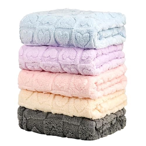 5 Pcs Baby Blanket Heart Checkered Ultra Soft Gift-Ready Plush for Newborns, Nursery & Stroller 30"x40" Beige Gray Blue Purple Light Pink - Image 1
