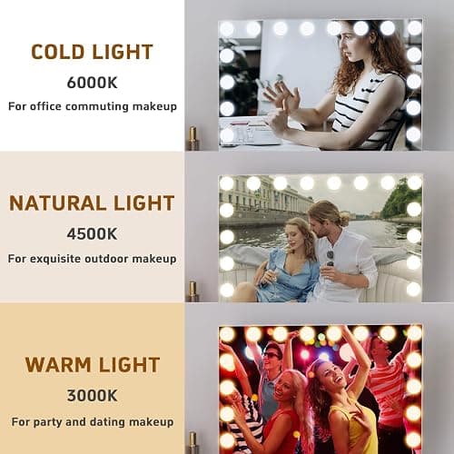 FENCHILIN Miroir Maquillage avec 18 Ampoules LED Miroir Coiffeuse Lumineux avec Port USB Grand mirroir maquilleur Lumineux avec 3 Modes déclairage Miroir Hollywood Coiffeuse Blanc 80x60 cm thumbnail 5
