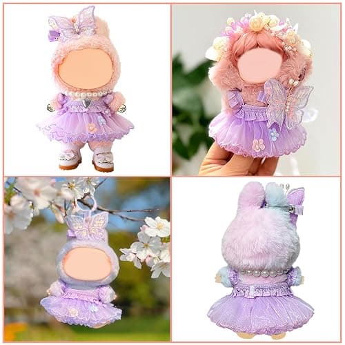 15cm 17cm Doll Clothes Set for Lububu, Purple Princess Dress Summer Outfit with Tulle Skirt, Hairpin & Pearl Necklace，Cute Clothing and Accessories Designer for 6.7 Inch Girl Dolls Display thumbnail 6