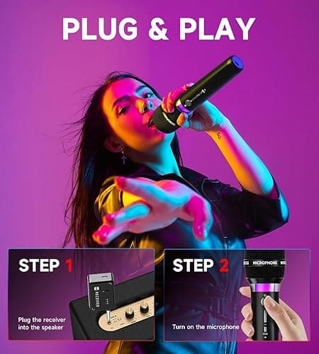 ECHOMUSSY Wireless Microphone, Rechargeable Wireless Dual Microphones with One-to-One Chip Connection and LED Lights, 40H Duration, 200FT Range Receiving, Less Latency Karaoke Microphone for Singing thumbnail 6
