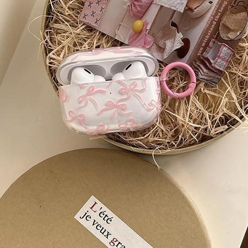 Compatible with AirPods 4 Case Clear Cute Bow Pattern for Girls Women Shockproof Drop Protection Scratch Resistant Case Cover with Keychain, Pink thumbnail 3