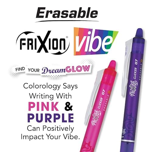 PILOT FriXion Vibe Clicker Erasable Gel Pens, DreamGlow, 0.7mm, 7-Pack | Find your DreamGlow vibe, erasable colored pens 0.7, pink & purple inks, retractable, refillable, quick drying, journal pens thumbnail 4