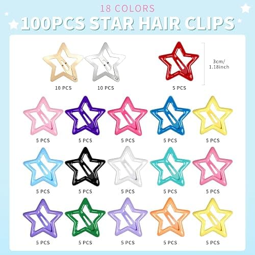 Teenitor 100pcs Star Hair Clips Y2k Hair Clips Hair Barrettes for Girls | 18 Colors Star Hair Clips 1.18" 2000s Hair Accessories Y2K Snap Hair Clips for Women Girls thumbnail 2