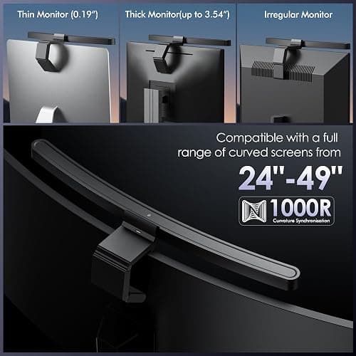 Quntis 45cm Curved Monitor Light Bar with Remote Control & Touch Control, Auto Dimming Screen Light, Eye Protection Glare-Free Monitor Lamp for Curved & Irregular Screens, Black thumbnail 2