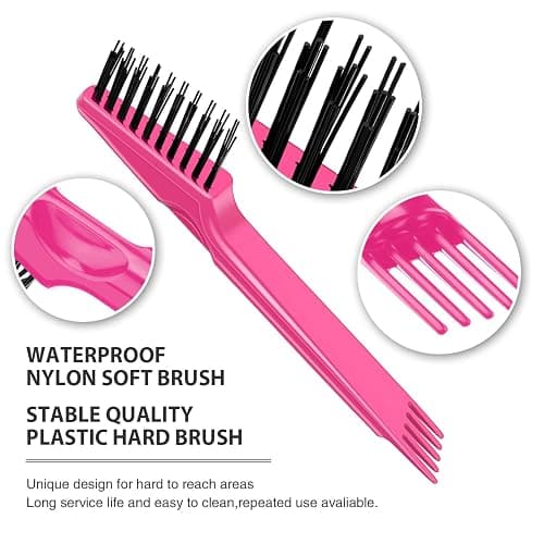 Boao 2 Pieces Hair Brush Cleaning Tool Comb Set Mini Hair Brush Dirt Remover with Metal Wire Rake for Removing Hair Dust Home and Salon Use(Pink and Pink) thumbnail 3