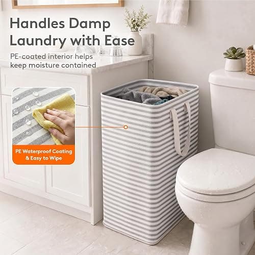 Lifewit 80L Large Laundry Baskets, 2 Pack, Reinforced Handles, Grey | Collapsible Laundry Hamper, Dirty Clothes Hamper, Waterproof Freestanding Design for Dorm, Laundry Room, Bedroom, Bathroom thumbnail 7