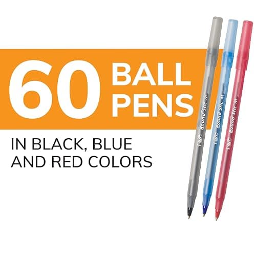 BIC Round Stic Xtra Life Assorted Ink Ballpoint Pens, Medium Point (1.0mm), 60-Count Pack of Bulk Pens, Flexible Round Barrel for Comfortable Writing, No. 1 Selling Ballpoint Pens thumbnail 2