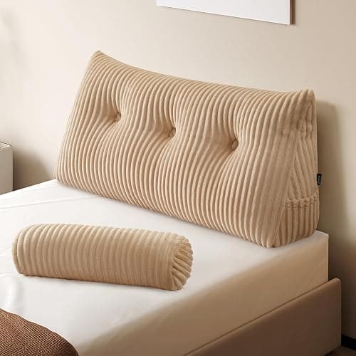 Z-hom Large Headboard Pillow Twin with ONE ROLL Pillow, Wedge Pillow Headboard for Sitting Up in Bed, Backrest Support Triangular Cushion for Reading, Gap Pillow w/Removable Washable Cover,Beige - Image 1