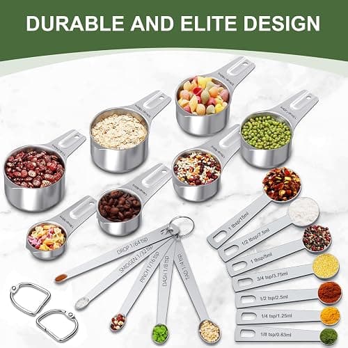 Measuring Cups and Spoons Set, 7 Stainless Steel Nesting Measuring Cups & 7 Spoons, 5 Mini Measuring Spoons & 2 Detachable Rings, Kitchen Gadgets for Cooking & Baking, Set of 21 thumbnail 4