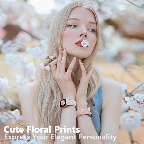 SNBLK 6 Pack Floral Engraved Bands Compatible with Apple Watch Bands for Women & Men, Soft Silicone Cute Flower Pattern Sport Strap for iWatch Series 1-10, Ultra, SE thumbnail 2