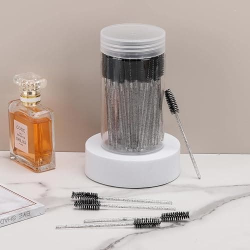 100 Pcs Disposable Mascara Wands, Crystal Eyebrow Spoolies Brush for Eyelash Extensions, Black Lash Brushes with Container thumbnail 6
