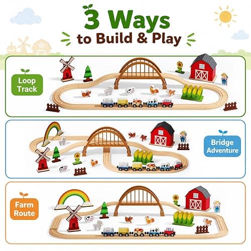 QODOFLR Wooden Farm Train Set,Toddler Toys,Train Set for Toddlers 3-5,Magnetic Train Toys,with Plastic Tracks Compatible with Major Brands Expandable，Sensory Toys for Kids,Ideal Gifts Boys, Girls thumbnail 5