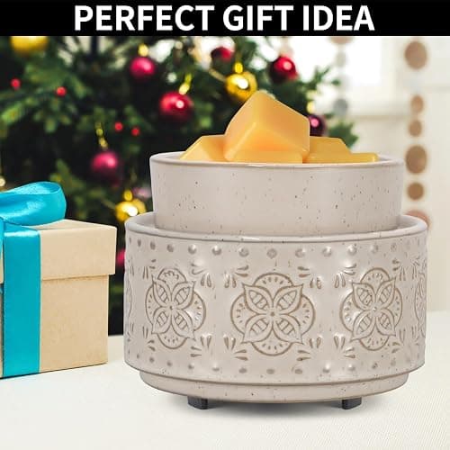 mocosa Ceramic Wax Warmer Wax Melt Warmer for Scented Wax 3-1 Electric Candle Warmer Home Fragrance Wax Burner for Mom Women(Beige-Granular) thumbnail 4