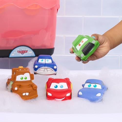 Disney et Pixar Cars – Panier de Bain avec 5 Figurines de Bain (Lightning McQueen, Mater, Doc Hudson, Sally et Chick Hicks) – pour Tout-Petits et Enfants dès 3 Ans | Lightning McQueen, Mater, Doc Hudson, Sally, Chick Hicks, rangement de bain à ventouse, résistant à la moisissure thumbnail 2