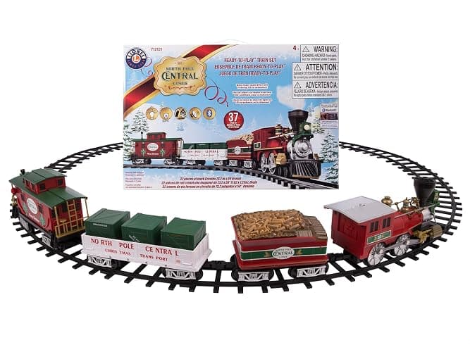Lionel Battery-Operated North Pole Central Freight Toy Train Set with Bluetooth, Locomotive, Train Cars, & Track with Authentic Train Sounds, Lights, & Water Vapor Smoke Effects for Kids 4+ thumbnail 7