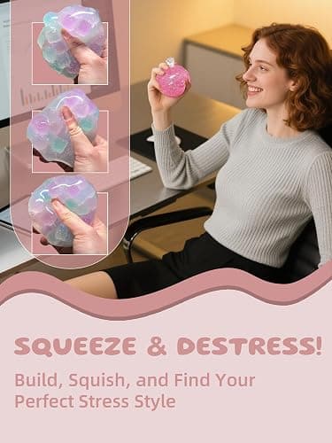 DIY Stress Ball Making Kit-Easy DIY- 10 TPR Skins, 13 Fillers, 14 oz Slime, 7 oz Clay, Create ASMR Anxiety Relief Toys, Handmade Squishy Stress Balls, Self-Care Gifts for Women, Crunchy Relaxing thumbnail 3