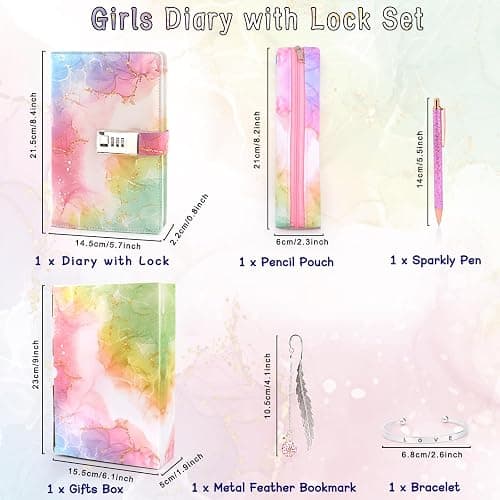 Gifts for Girls 8 9 10 11 12 13 Year Old, Secret Diary for Girls, Birthday Gifts Presents for Girls Age 7-14, Diary with Lock for Girls Teen, Locked Journal Pen Pencil Case Notebook Back to School thumbnail 3