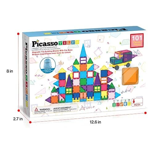 PicassoTiles 101 PCs Magnetic Tiles Building Blocks with Car & Drawstring Carry Bag Toy Storage Magnet Block for Toddlers Kids STEM Toy Set Educational Tile Learning Brain Development Ages 3+ PC101 thumbnail 3