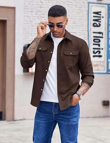 COOFANDY Mens Shirt Jacket Casual Button Up Shirts Long Sleeve Lightweight Shacket with Flap Pockets thumbnail 4