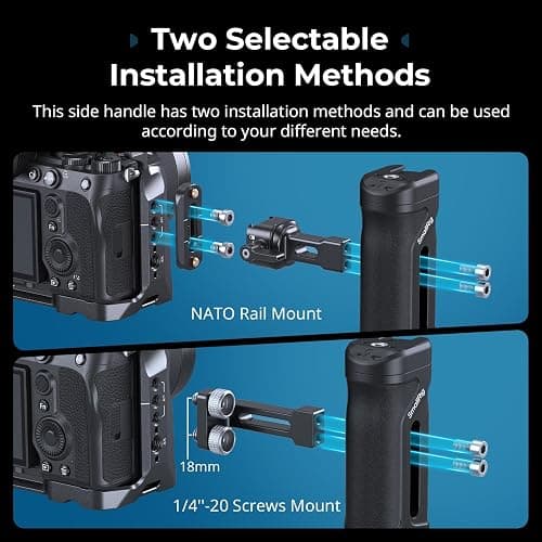 SMALLRIG Kit de Mini-Poignée Latérale Légère avec Trous Filetés 1/4"-20 et Pince OTAN, Capacité de Charge Jusqu'à 10 kg, Poignée Ergonomique pour Appareil Photo, pour Gaucher ou Droitier - 5532 thumbnail 4