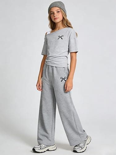 Kxuryueo Teen Girls Clothes Off the Shoulder Top and Wide Leg Pants Matching Outfit Set with Pockets Size 7-16 thumbnail 3