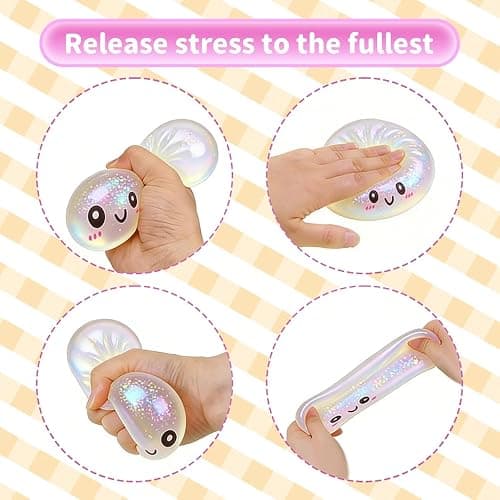 Glitter Dumpling Squishy, Mystery Dumpling Squishy Box, Fidget Sensory Stress Ball for Adults & Teens, Squeeze Stress Relief Toy, Easter Basket Stuffers & Stocking Stuffers (Glitter White) thumbnail 6